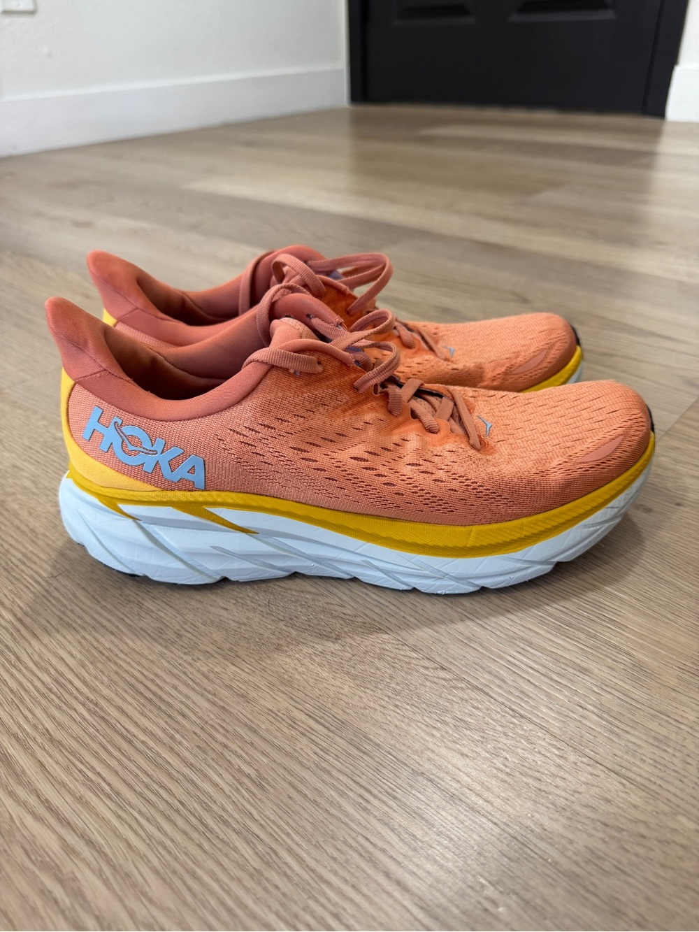 Hoka Women's Coral Orange and Yellow Cushioning Running Shoes
